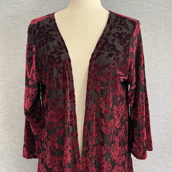 Espresso Sheer Floral Velvet Burnout Cardigan Size M Witchy Whimsigoth Vamp Goth - Picture 4 of 10